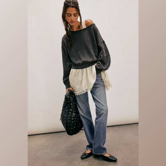 FREE PEOPLE Ife Pullover Sweater Thermal Textured Waffle Knit Crop Exposed Seams - Picture 16 of 16